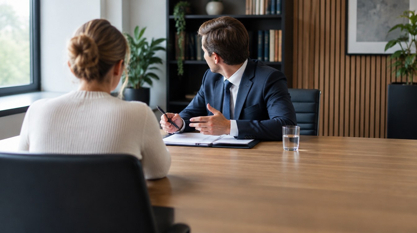 Advocaat kiezen: gesprek aan een kantoortafel