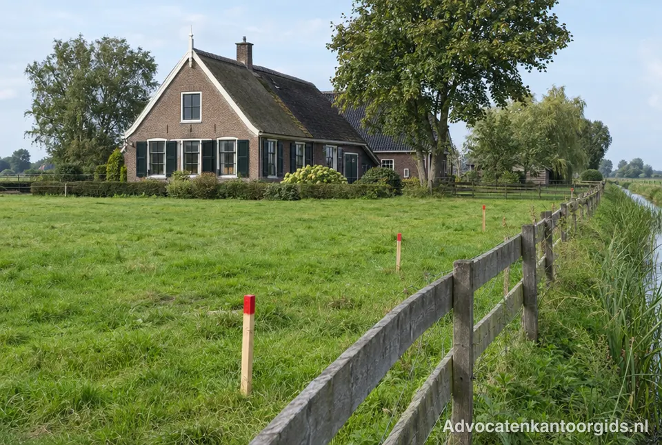 Boerderij met weiland en een hek op de erfgrens